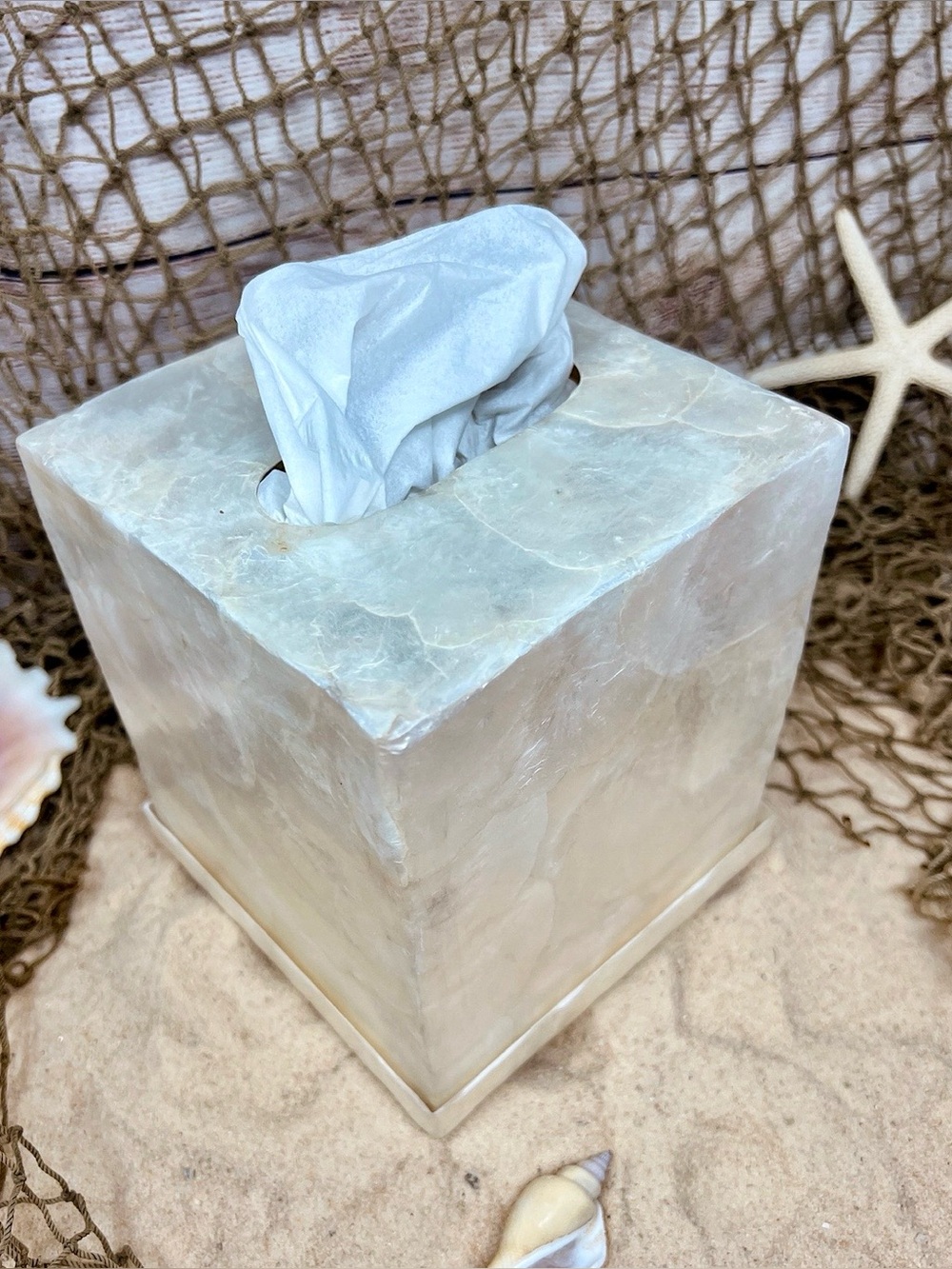 Premium Pearlized Marble Tissue Box Cover - Off White - CAPIZ
